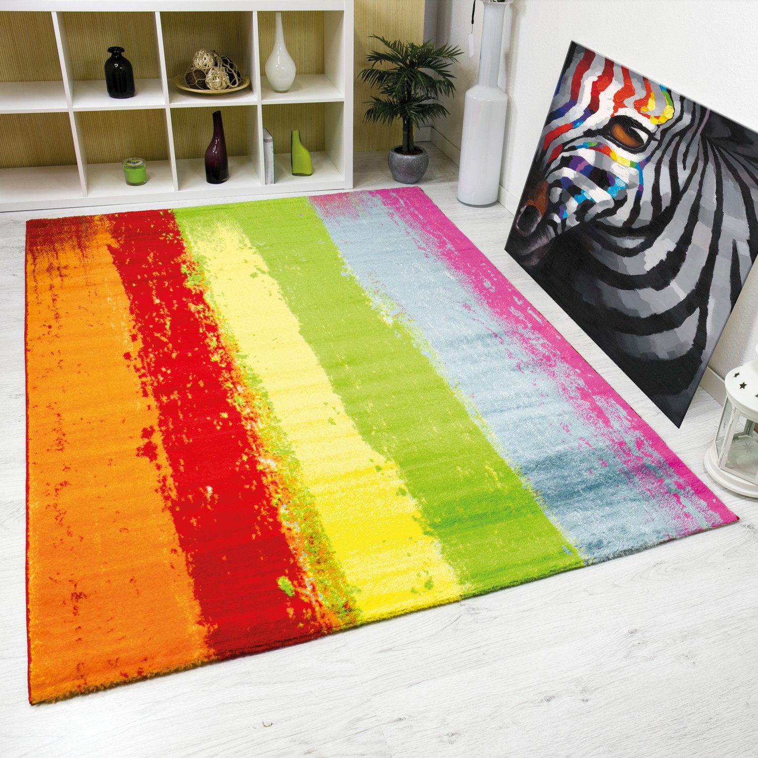Teppich Modern Design Kurzflor Multicolor Gestreift in Rot Teppich Modern Design Kurzflor Multicolor Gestreift in Rot